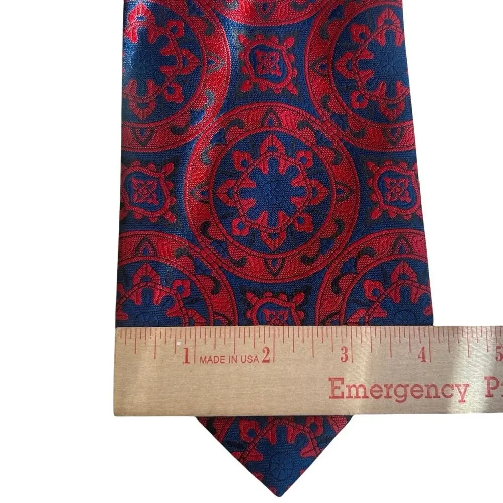 Vtg Necktie Ernst San Francisco Union EX Wide vibrant red/blue/medallion pattern